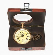 Vintage Antique Maritime Victoria London 1915 Brass Pocket Watch with Wooden Box picture
