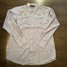 Vintage NOS Sears Western Shirt Mens XL Blue Pearl Snap Embroidered 60s 70s picture