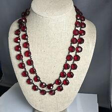 Vintage Black Toned Faceted Red Glass 20 Inch Double Strand Necklace picture