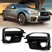 For 2014-2017 Infiniti Q50 Sport Front Bumper Gloss Black Fog Lights Lamps Cover picture