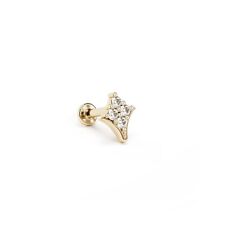 14K REAL Solid Gold Diamond Cluster Rhombus Stud Helix Cartilage Conch Earring picture