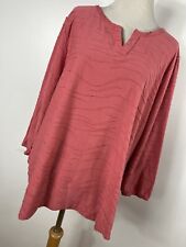 CJ Banks 1X Shirt Top Clay Pink V Neck 3/4 Sleeve Texture Embroidered Stripe Y2 picture