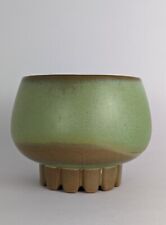Vintage Frankoma Pottery Prairie Green Earthy Round Art Pedestal Bowl 235 picture