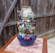 Vintage Chinese Shiwan Shekwan Ware Majolica Relief Pottery Gourd Vase Kingfishr picture