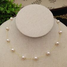 Gorgeous 7-8 mm Simulated White round pearl necklace 925 Silver Gold Plated picture