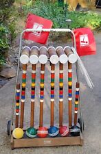 Vintage Forster Croquet Set Game 6-Player Balls Rolling Cart Stand USA Made RARE picture