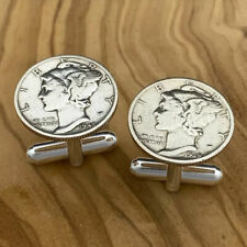 New Cufflinks w/ Vintage 90% 900 Silver Mercury Dime Coin 10 Cents Money picture