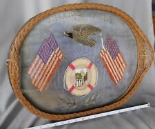 Antique maritime folk art gibraltar sailor woolie tray American flag eagle 1800S picture