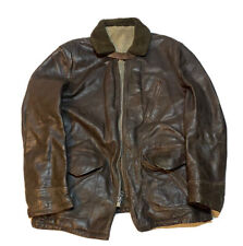 Vintage 50s 60s Brown Steerhide Leather Jacket Shearling Sz M picture