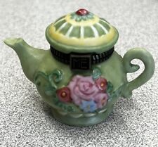 Mary Englebreit Miniature Teapot Trinket Box Hinged Enesco Green  Floral picture