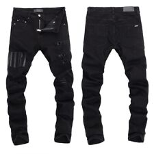 Men's Punk Ripped Elastic Slim fit Jeans， Retro Classic High Quality Black Pants picture