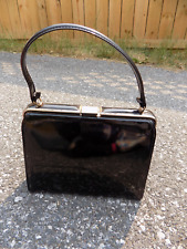 Vtg FABULOUS Framed 50s 60s JR USA Black Patent Leather Handbag Mod Classy Nice picture