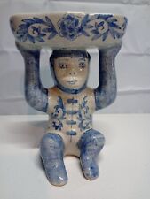 Chinoiserie Vintage Sitting Monkey Holding Bowl Blue & White , Candy, Soap, Etc. picture