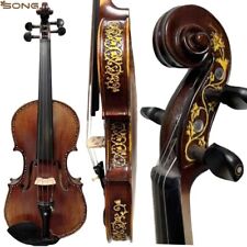 Pretty Violin with beautiful Engraving design on rib neck, Good sound #15875 picture
