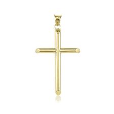 10K Yellow Gold Cross Pendant - Polished Plain Crucifix Necklace Charm Men Women picture