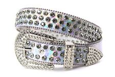 Rhinestone Western Belt Bling Silver Clear Unisex Men Pant 42 Cinto Vaquero picture
