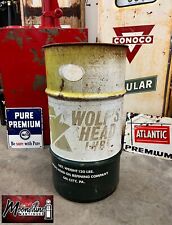 Vtg. 1960's WOLF'S HEAD 16 gal. Oil Drum - Mancave Trash Can - Gas & Oil picture