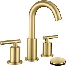Brushed Gold Bathroom Sink Faucet 8 inch Widespread 3 Hole with Overflow Drain picture