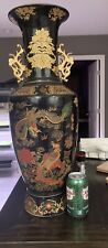 Ancient Antique Chinese Vase Dragon Swan Scene Set Of 2 Very Large picture