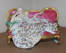 Antique Luigi Fabris Porcelain Figurine Lady on Settee in Gown Italy 6.9
