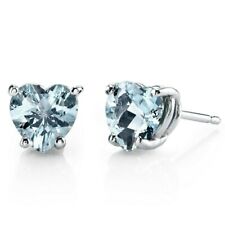 1.38 ct Heart Shape Blue Aquamarine Stud Earrings in 14K White Gold picture