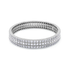 17.5ct Three Row Stretchable 3mm Tennis Bracelet Moissanite in Sterling Silver picture