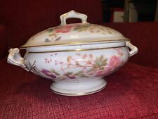 Vintage D & C French Limoges Soup Tureen with Gold Trim and Flowers picture