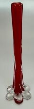 Vtg MCM Red Clear Cased Art Glass Stretched Twisted Elephant Foot Vase 11