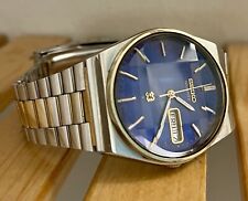 Seiko SQ 1979 Two Tone Vintage Watch Men Faceted  38mm Blue Dial 7546 843H picture