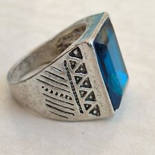 Very Stunning Ancient Antique Silver Ring Viking Blue Stone Amazing Artifact picture