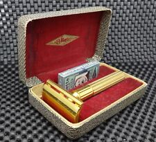 Vintage 1940's Gillette Fat Handle TECH DE Safety Razor Set Case & NOS Blades picture