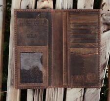 100% Genuine Leather, RFID,  Bifold, Checkbook Wallet, buffalo vintage leather picture