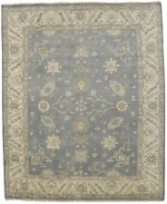 Muted Gray Floral Design Oushak Chobi 8X10 Oriental Rug Hand-Knotted Wool Carpet picture