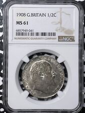 1908 Great Britain 1/2 Crown NGC MS61 Lot#G6092 Silver Nice UNC Key Date picture