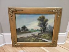 Magnificent 19th c. original signed pastel landscape in original gilt  frame picture