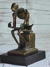 Skeleton Thinking Man Memento Mori Bronze Statue Sculpture Figurine Marble Base picture