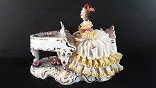 LARGE DRESDEN PORCELAIN LACE FIGURINE 'LADY with GRAND PIANO' marked 'GERMANY' picture