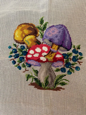 VTG Needlepoint Started Bucilla Colorful Mushrooms MCM 23 X 23 Unfinished picture