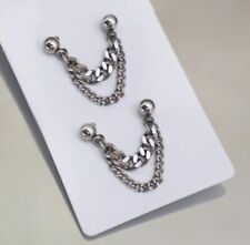 1 Pair Double Piercing 4.8mm Chunky Cuban Chain Earrings  picture