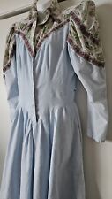 Vintage Darling Maxi Dress Blue Cotton Puff Sleeves Floral Buttons LOVELY M/L picture