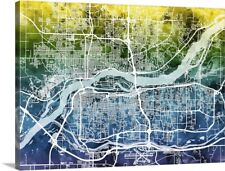 Quad Cities Street Map Canvas Wall Art Print, Map Home Decor picture