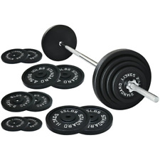 100 LB Cast Iron Standard Weight Set with 5 FT Standard Barbell Star Locks Gym picture