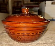 Vintage Marcrest Oven Proof Stoneware, Brown w/ Daisies Small Covered Bowl, Lid picture
