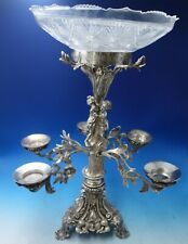 Silverplate Epergne with Cut Crystal Bowl Children in Forest c.1880 (#5580) picture