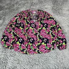 Crown & Ivy Balloon Sleeve Blouse Top Women's Petite L Blue Pink Floral Print picture