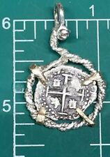 Authentic Spanish-Colonial Half-Real Silver Treasure Cob Coin in Custom Bezel picture