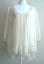 Vtg 70s AMANTI Italy Women's 3/4 Sleeve Cream Boho Style Shirt Lace Trim Size-S picture