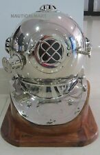 Diving Divers Helmet Full Size 18 Inch Mark IV Chrome Silver Nautical With Base picture