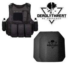 Force Recon Black Storm Tactical Vest Plate Carrier W/ Level III Armor Plates picture