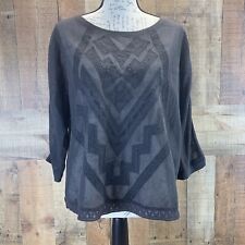 Meadow Rue Anthropologie Gray Dolman Aztec Mesh Embroidered Top Medium Size M picture